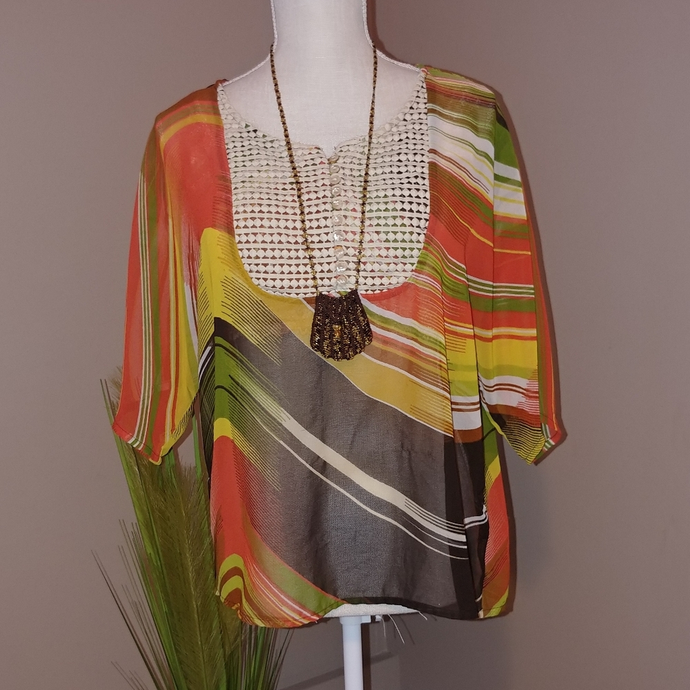 NEW DIRECTIONS 70’s 🏳️‍🌈Colorful Sheerish Batwing Top WM